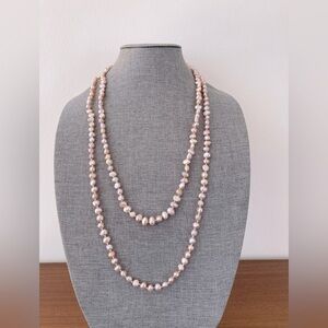 Pink freshwater baroque pearls 62” hand knotted necklace strand